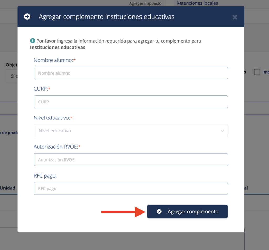 Formulario del complemento IEDU